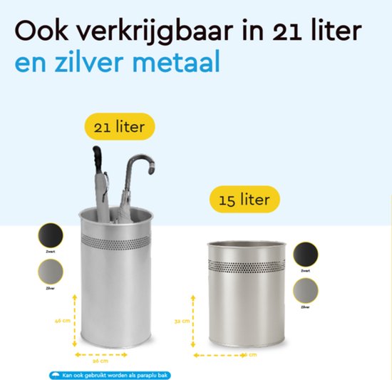 BRASQ Prullenbak Metaal Kantoor/ Thuisgebruik - Vuilnisbak - Afvalemmer - Papierbak - Rond - Prullenbakken - Zwart 15 liter