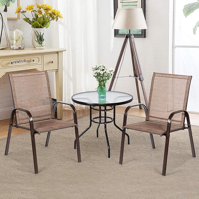 2 Stuks Patio Stoelen, Buiten Camping Stoelen met Ademende Stof, Set van 2 Tuinstoelen met Armleuning Hoge Rugleuning voor Tuin Patio Zwembad Strand Tuin Ruimtebesparend