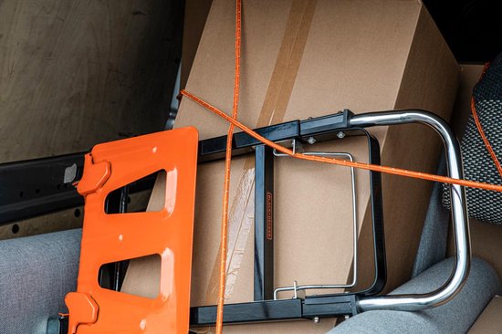 BLACK+DECKER Spanband 15 Meter - Incl. Spanband Oproller - Sjorband - Transport Touw - Elastisch Koord - met Reflecterende Delen - Transportbeheer - Nylon/ Kunststof - Oranje/Zwart