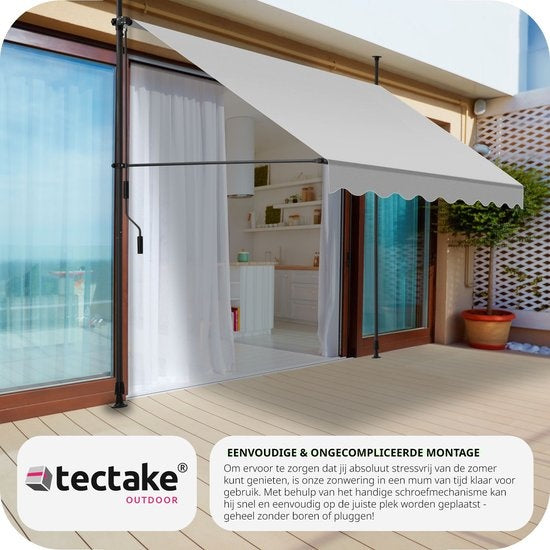 tectake - klemluifel - Zonnescherm – Zonneluifel - Verstelbaar - Klem-zonwering - Zonnescherm Balkon - 200 x 180 cm - lichtgrijs– zonwering - 404958