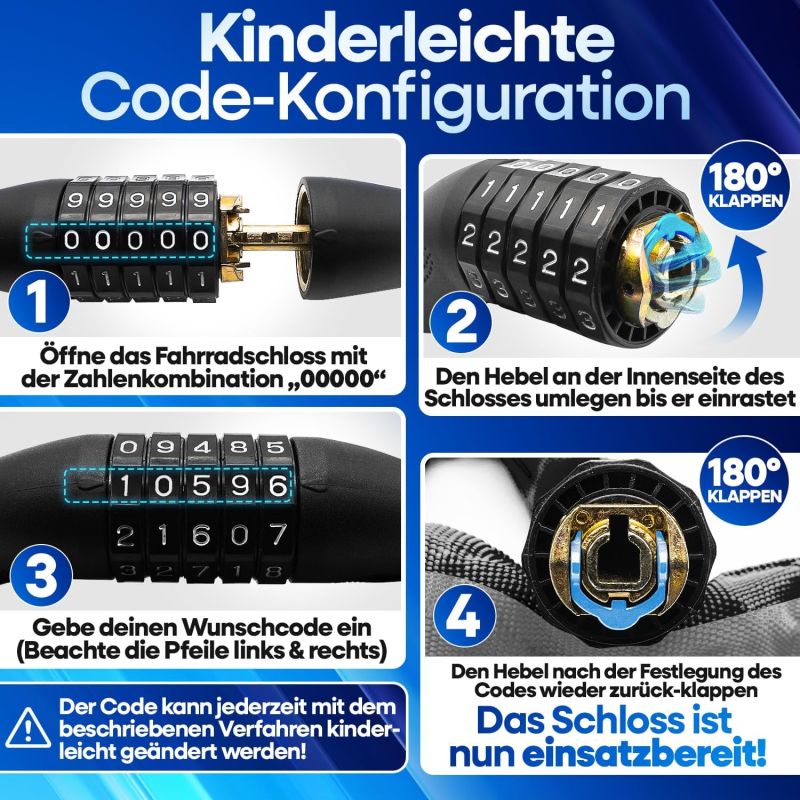 NEXTCOVER® Fietsslot met combinatiecode LockPro - hoge veiligheid - 5-cijferige combinatiecode