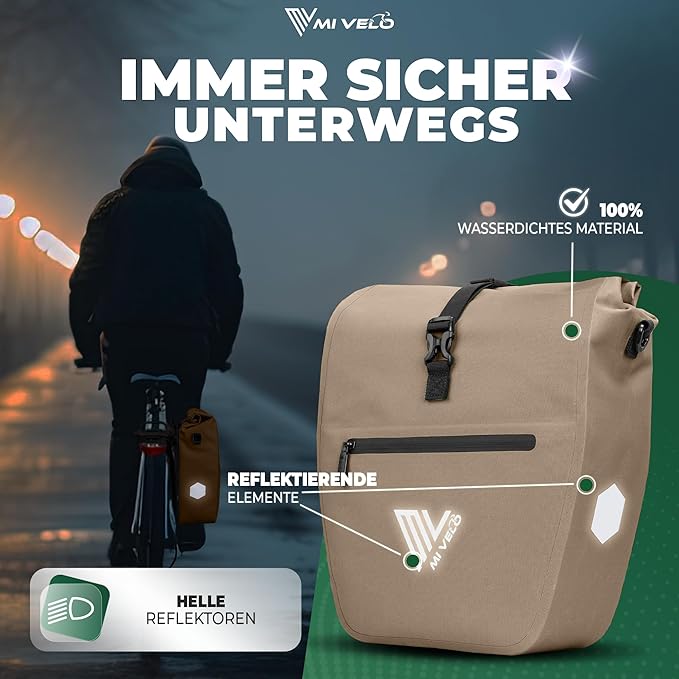 MIVELO Fietstas – Waterdicht & Incl. Schouderriem – 20 liter – Sandbeige