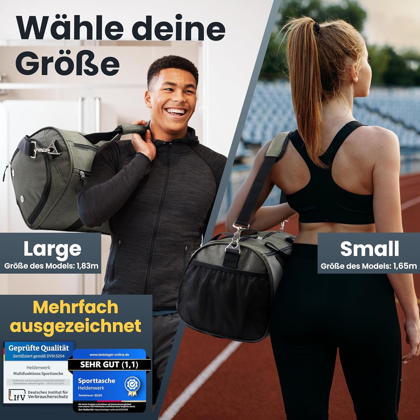 Heldenwerk Sporttas met schoenenvak en natte vak – trainingstas voor dames en heren - 48x26x25 cm - 30L - Groen