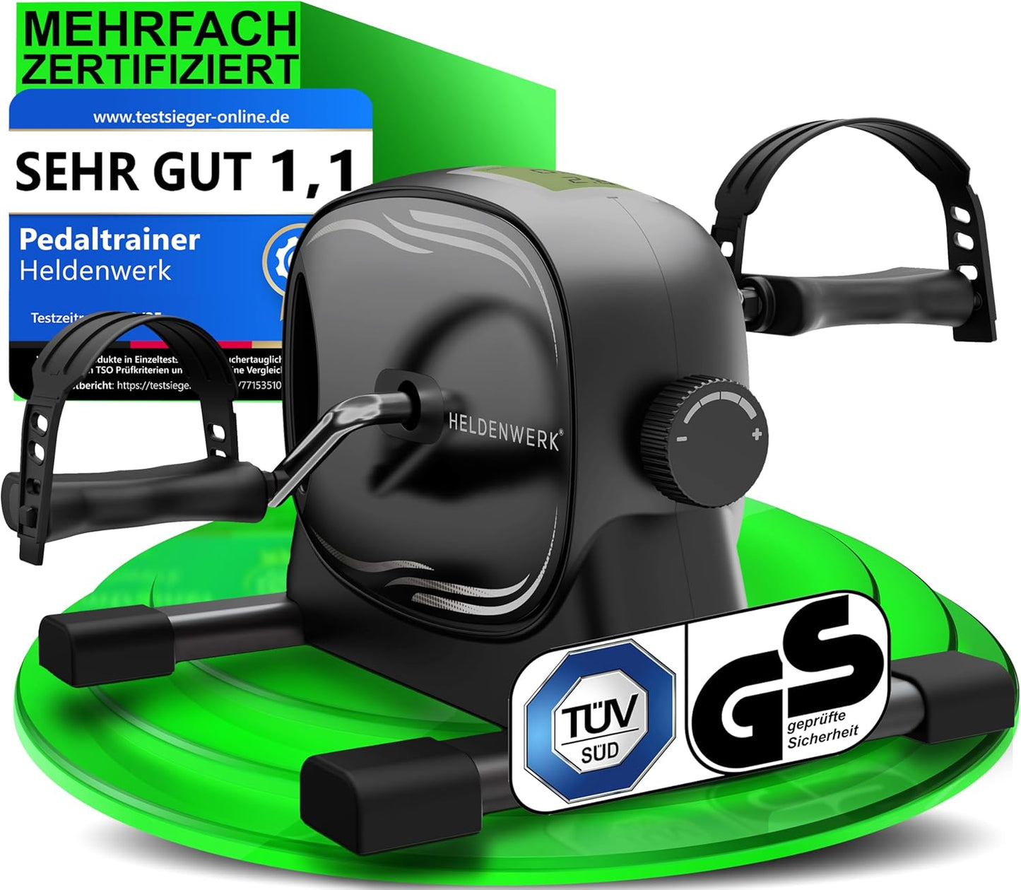 Heldenwerk Stoelfiets voor Armen en Benen – Compacte Mini Hometrainer voor Thuis – Met Weerstand en Trainingsdisplay – Inclusief Antislipmat en Bevestigingsriem – Zwart – 40 x 35 x 30 cm