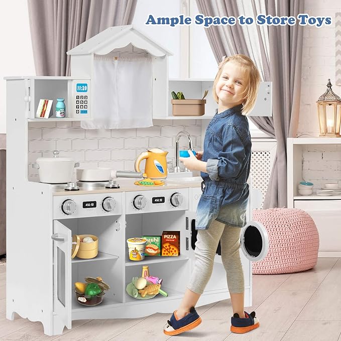 Coast Children's Kitchen inclusief game -accessoires spelen keuken met wasmachine en magnetron 78 x 29 x 93 cm wit