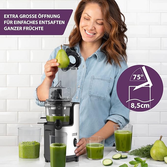 Lebenlang Elektrische Slowjuicer & Sapcentrifuge – 220 V - RVS- Incl. Sap- en Pulpcontainer - Zilver - 21 x 45 cm