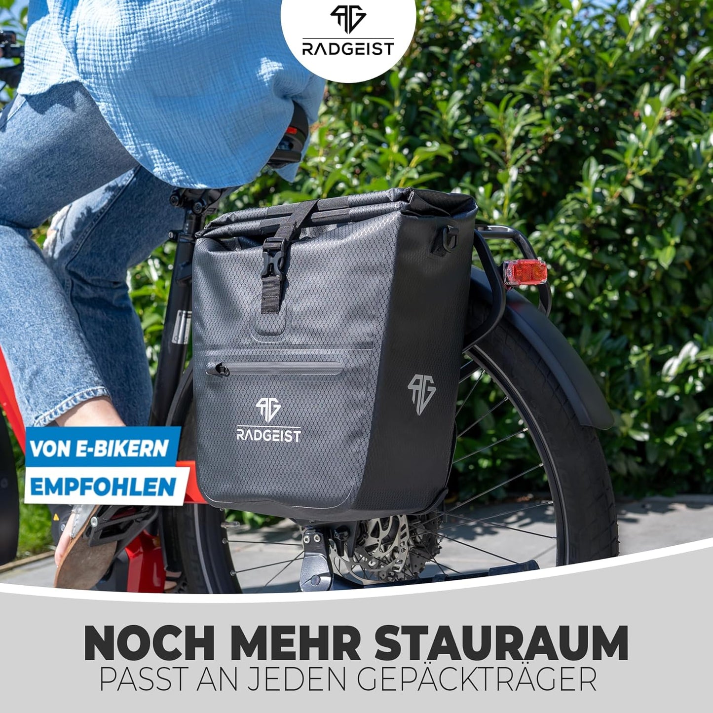 RADGEIST fietstas voor bagagedrager I fietstas shopper met uitneembare koeltas I boodschappentas & boodschappendraagtas 22-28 liter - zwart