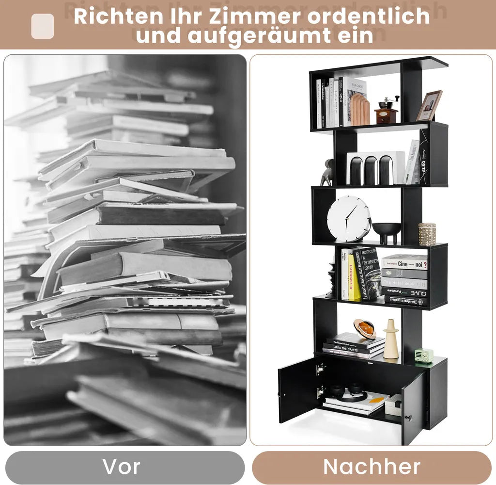 Cost - Boekenkast - Hout - Zwart - 70x23x183 cm