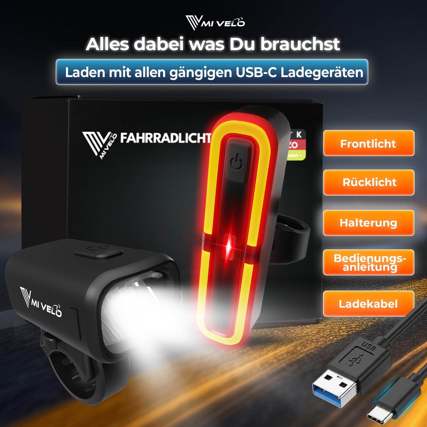 MiVelo Mv-spark fietslamp set - StVZO - USB C oplaadbaar - IPX5 waterdicht - Spark Ultimate
