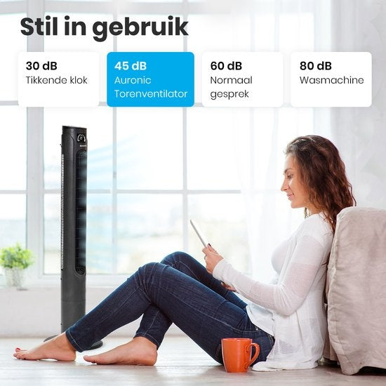Auronic Torenventilator - Staande Ventilator met Afstandbediening - Timer - 55W - 45dB - 118cm - Donkergrijs