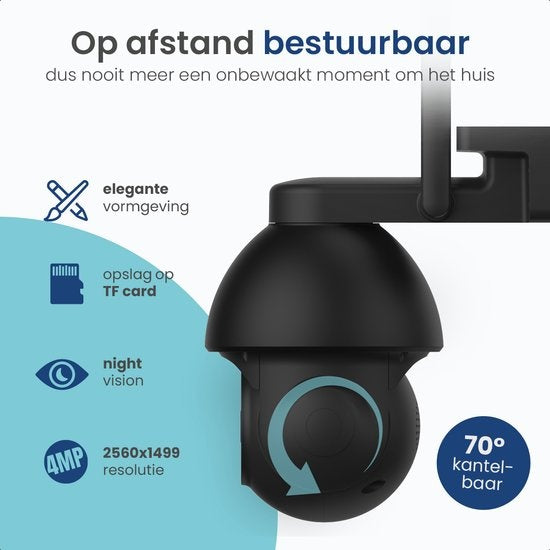 Gologi Superior Outdoorcamera 2 - Buiten camera met nachtzicht - Beveiligingscamera - Security camera - Muur & Dakbevestiging - 4MP - Met wifi en app - Zwart