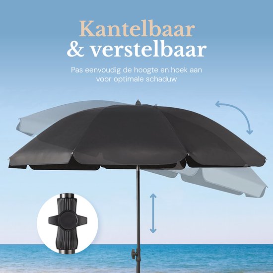 O’DADDY® Parasol Set – Kantelbaar & Verstelbaar – Waterdicht – UV-Bestendig – Met Grondboor & Draagtas – Strand, Tuin & Balkon – 180 cm – Donker Grijs