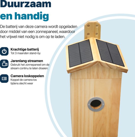 Vogelhuisje met Camera en Audio - Vogelhuisjes Hangend - Hout - Nestkastje - Dubbel zonnepaneel