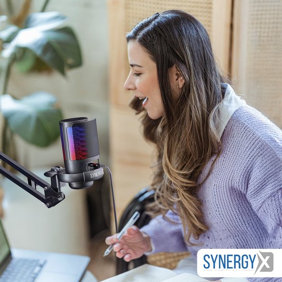 SynergyX SonicFlex Pro Microfoon - USB Gaming Microfoon Met Arm - PC-Gaming - Geschikt voor PC/PS4/PS5 - RGB - Podcast - Gaming - Streaming - Zwart