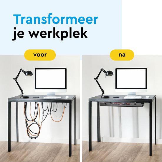 BRASQ Universele kabelgoot Zwart voor onder het bureau - Inclusief Kabel Organisers - Kabel Management - Cable Management