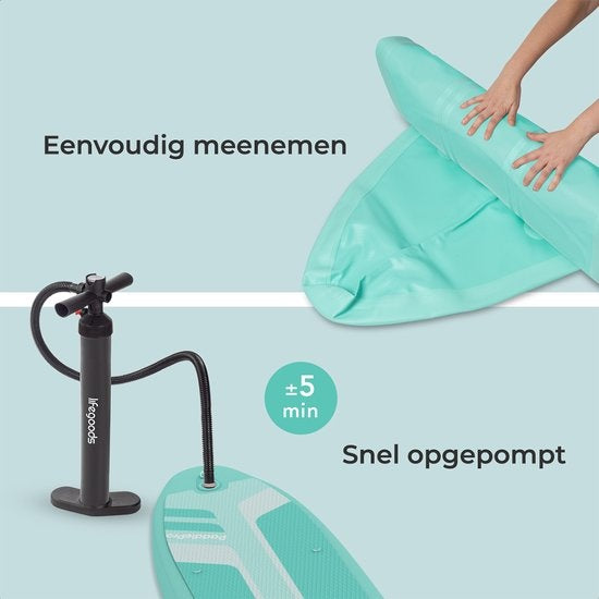 LifeGoods SUP Board - Luxe Set - met Zitje - Opblaasbaar Paddle Board - Max. 135KG - 320x81cm - Mintgroen