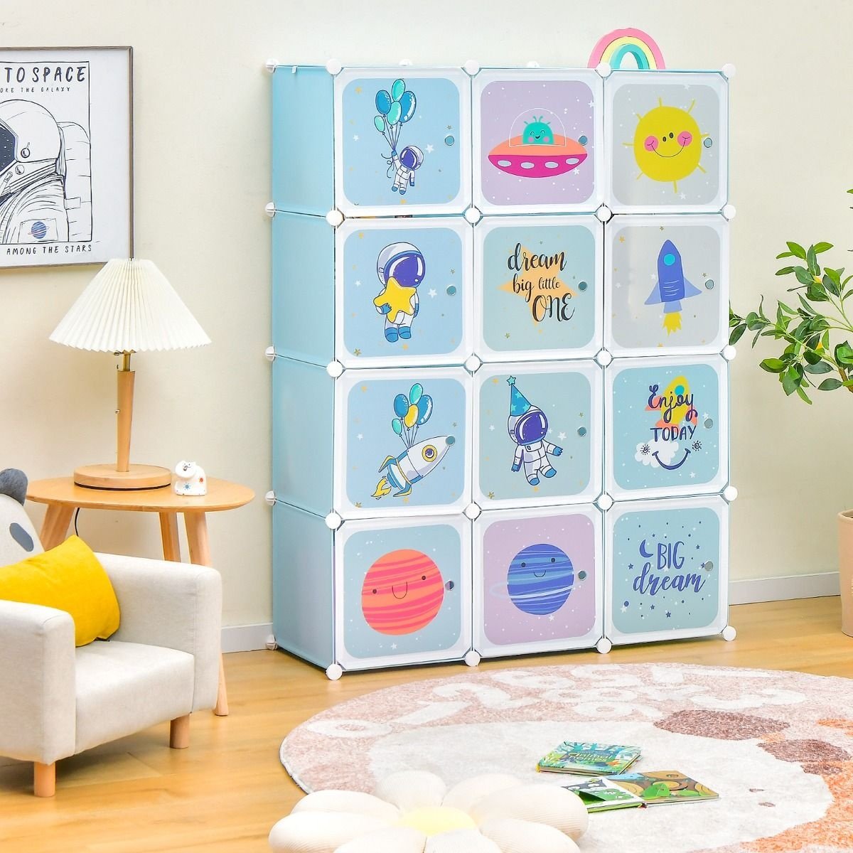 Coast Kledingkast voor Kinderen - 12 Opbergblokken 2 Hanggedeeltes - 107 x 36 x 142 cm - Blauw