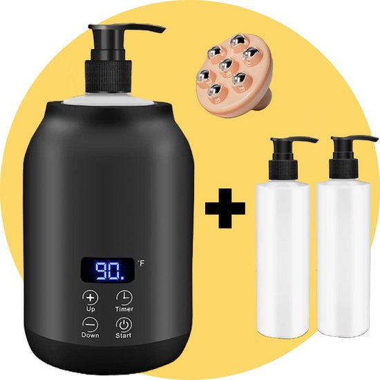 Bolusso Zwarte Massage Olie Verwarmer - Massageolie Verwarmer 30 Tot 65 Graden - Guasha - Massage Apparaat - Inclusief 2 Dispensers & Massage Tool - Elektrische Flessenwarmer- Massage Olie Erotisch
