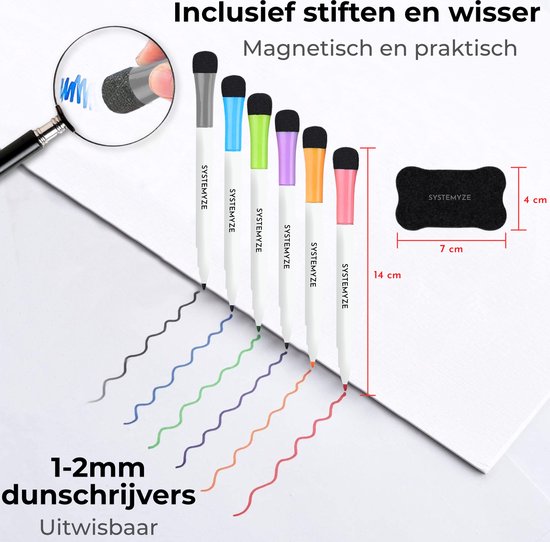 Systemyze Weekplanner Whiteboard – Magnetisch Planbord – Magnetische Maandplanner – Inclusief Markers & Wisser – A3 Formaat