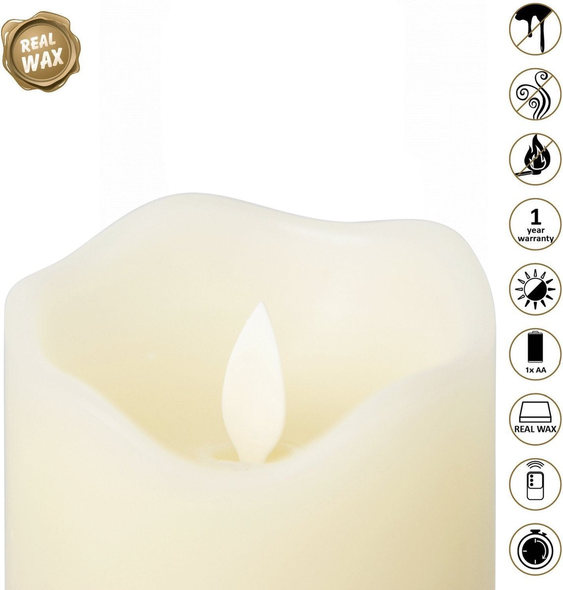 O'DADDY® LED Kaarsen Met Bewegende Vlam – Set 3 maten 10+12.5+15cm 8d - Met Timer en Dimfunctie - LED Kaarsen Met Afstandsbediening - Rope