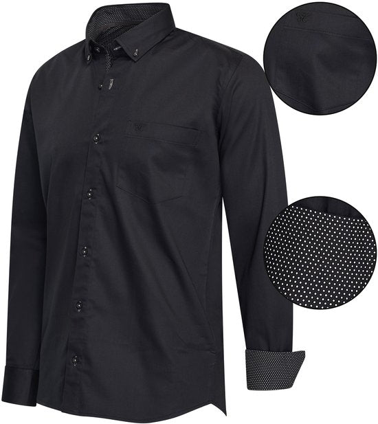 Cappuccino Italia - Heren Overhemden Regular Fit Overhemd Black - Zwart - Maat XXL