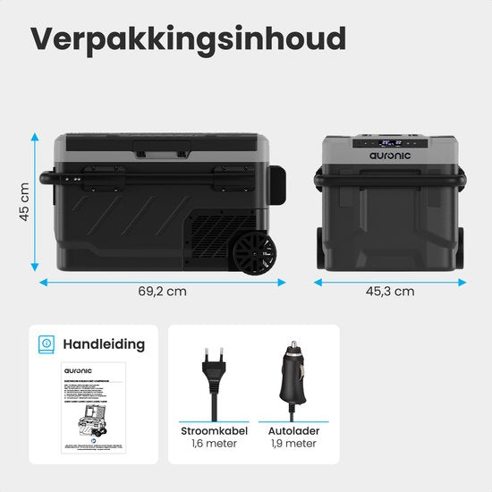 Auronic Compressor Koelbox Elektrisch 12V en 230 volt - Vriezen en Koelen - Coolbox - 40L - Frigobox - Grijs