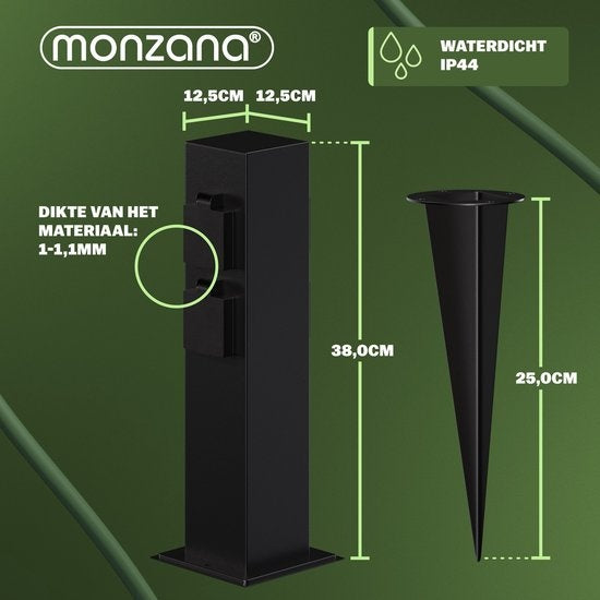 Monzana Stekkerdoos 4voudig - IP44 Metaal & Spike – Zwart
