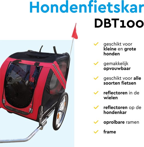 BRASQ Hondenfietskar – Rood/Zwart – Tot 40kg – Opvouwbaar met Reflectoren