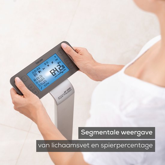 Beurer BF 1000 Super Precision Personenweegschaal - Uitgebreide lichaamsanalyse - Kolomweegschaal - Verlicht XXL display - Tot 200 kg - Kruismeting - 8 Elektroden - Bluetooth® - Beurer HealthManager Pro app - Incl. batterijen