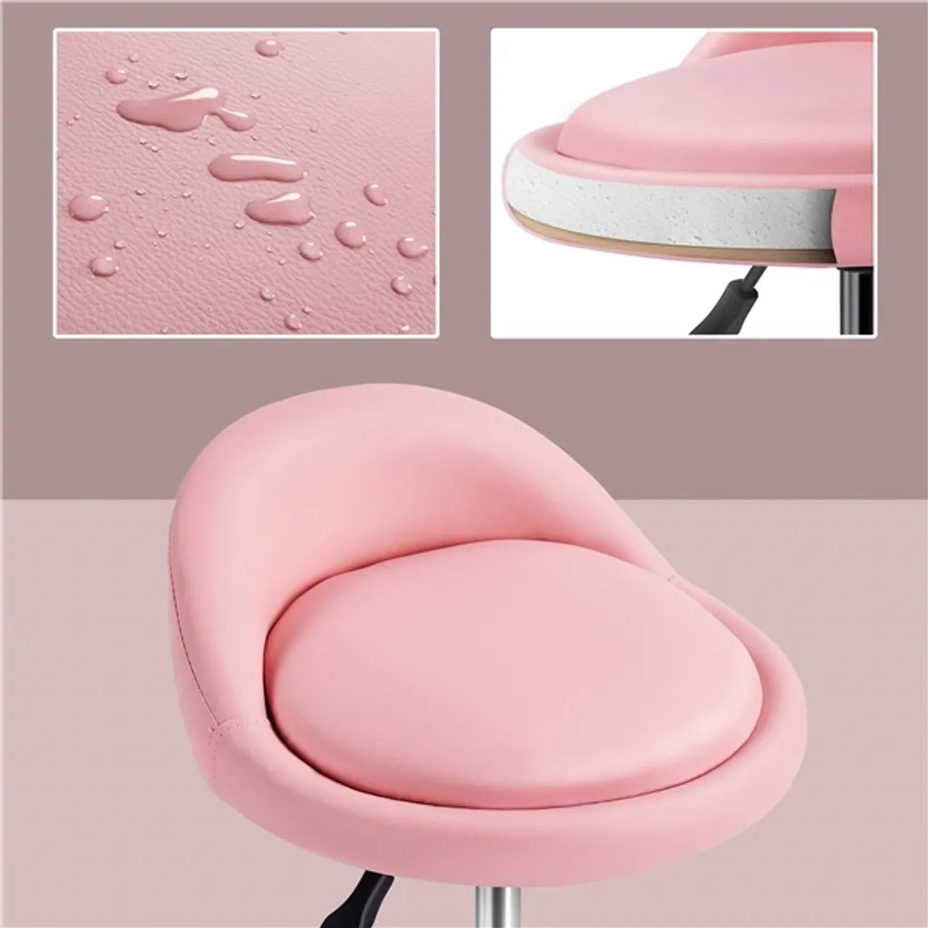 Yaheetech Verstelbare Werkkruk met Wielen en Rugleuning - Roze - 46,5-61 cm