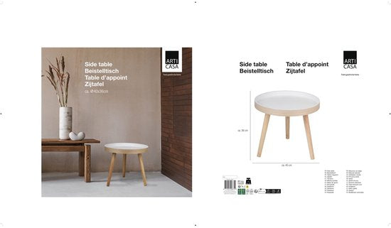 Arti Casa Ronde Bijzettafel Ø40 x 36 cm - Moderne Salontafel Rond - Bijzettafeltje of Nachtkastje - Compact Tafeltje voor Woonkamer of Slaapkamer - Hout