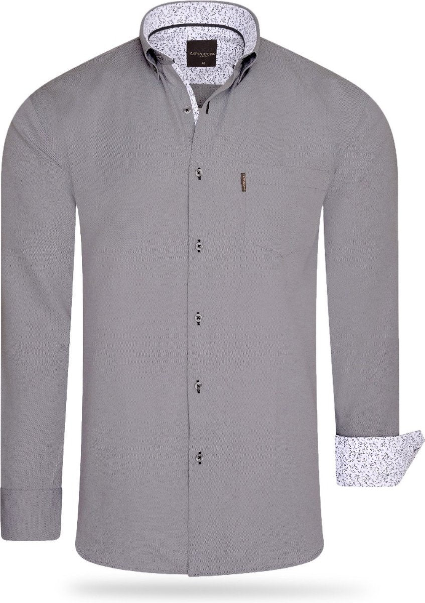 Cappuccino Italia - Heren Overhemden Overhemd Uni - Licht Grijs - Maat 3XL