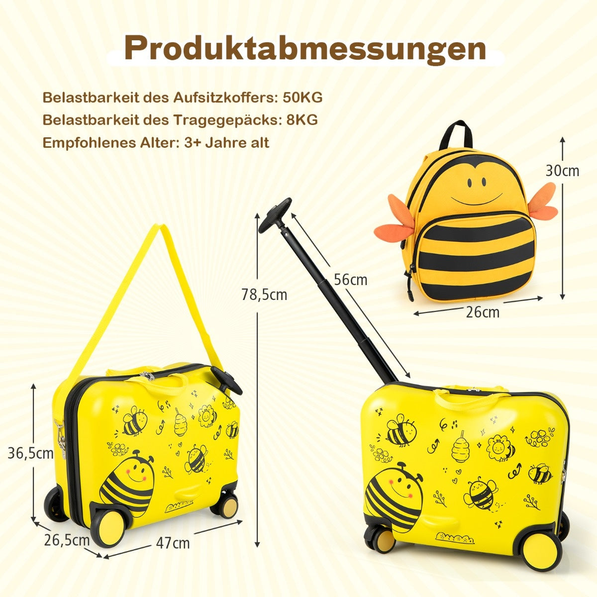 Coast 2 -PCS Kindofer + Backpack 47 cm lange rit -up case en 30 cm breed rugzak geel
