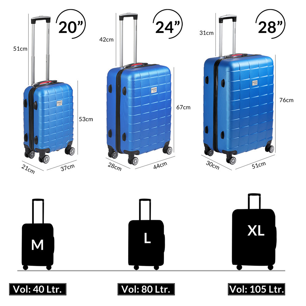 Monazana Kofferset Exopack 3-delig - TSA slot Wielen - Blauw