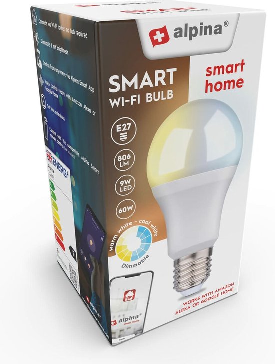alpina Smart Home LED Lamp - E27 - Warm en Koud Wit Licht - Slimme verlichting - App Besturing