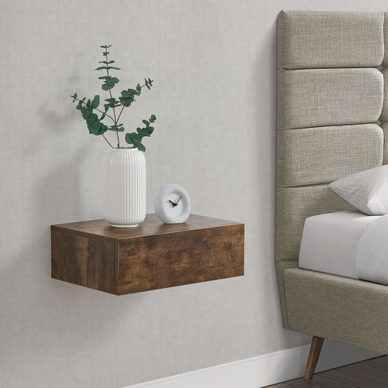 Zwevend Nachtkastje - Houtkleur - Incl. Lade - Set van 2