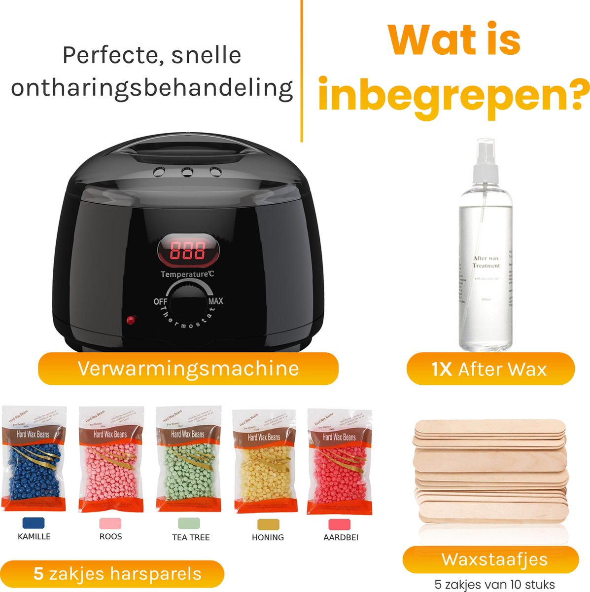 Bolusso Wax Apparaat - Ontharing Set - NIEUW model - 5 Soorten Beans 500 Gram - 50 Wax Staafjes - Gratis Afterwax - Wax Heater - Ontharingsapparaat - Wax Beans Verwarmer - Ontharingsset - Wax set