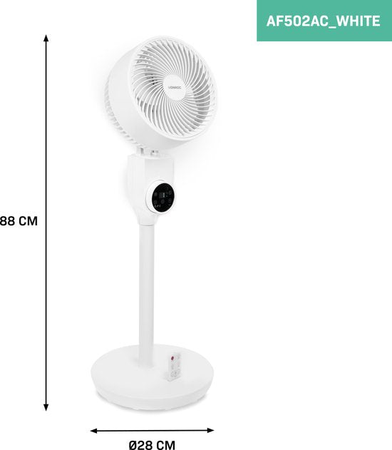VONROC BREEZE Ventilator - fluisterstille vloerventilator - 88cm - Incl. afstandsbediening - 3 snelheden - zwenkfunctie - 180° kantelbaar - wit