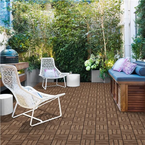Yaheetech Set van 27 Houten Vlondertegels 30x30 cm – Sfeervol Bruin – Sparrenhout en Polypropyleen