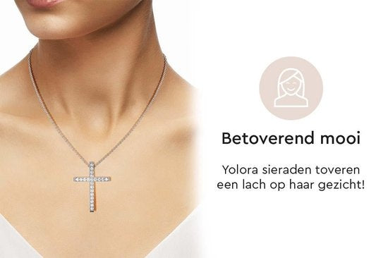 Yolora Dames Ketting met Kruis Hanger en Kalpa Camaka Kristallen - Zilver kleurig - 18K Witgoud Verguld - Cadeauverpakking