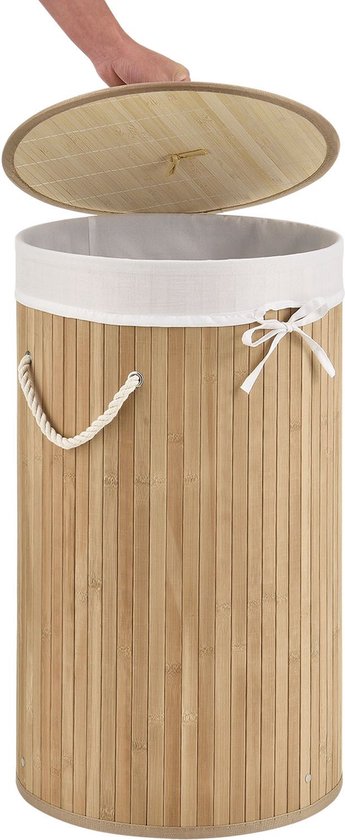 Bamboe Wasmand Curly - 55 Liter - Natuurkleur - Incl. Waszak & Deksel