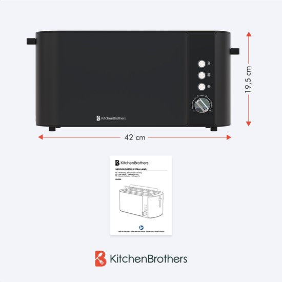 KitchenBrothers Broodrooster - Toaster - 6 Warmteniveaus - 2 Extra Lange Sleuven - 1520W - Zwart