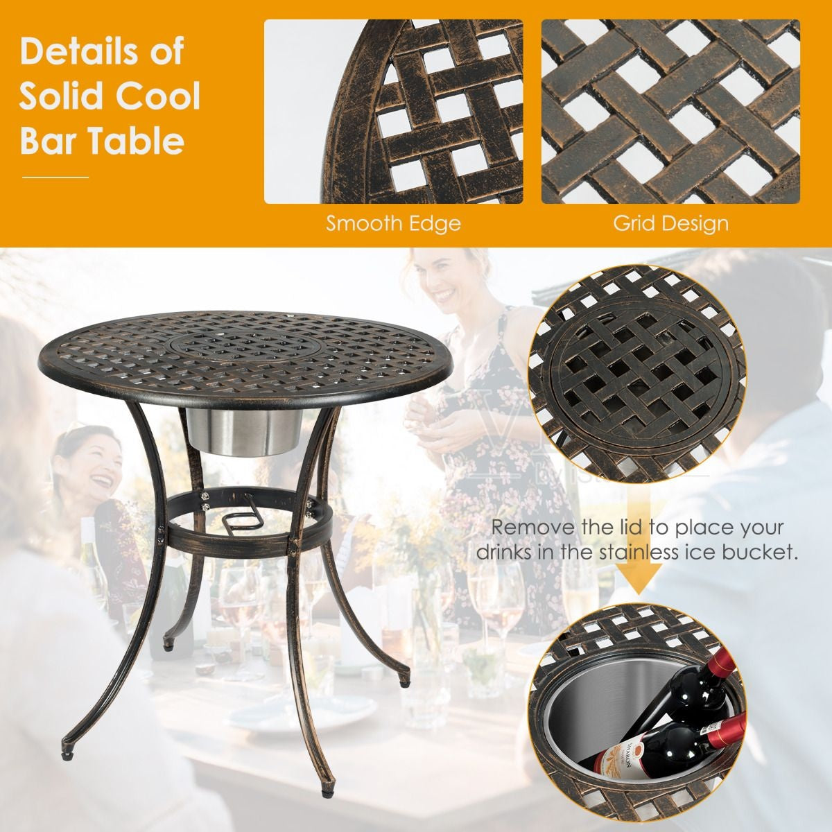 Coast Bistroset 3-Delig - Metaal - Met Ijsemmer - Max. 100 kg - Brons