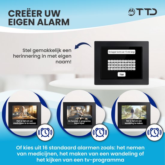 TTD® Dementieklok XL 8 Inch – Klok met Dag & Datum – Analoge & Digitale Weergaves – Handleiding in Groot Lettertype – Wekker – Kalenderklok voor Ouderen en Slechtzienden - Alzheimerklok - Seniorenklok