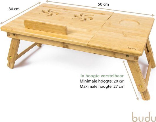 Budu Laptoptafel - Bedtafel - Banktafel - Laptoptafel verstelbaar - Laptoptafeltje Bamboe hout - Laptopstandaard - Ontbijttafel - Ontbijt op bed