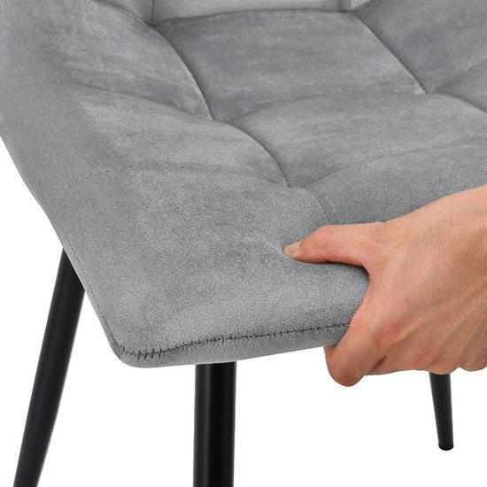 Stalen Eetkamerstoelen Blanca - Set van 2 - Lichtgrijs - Fluweel