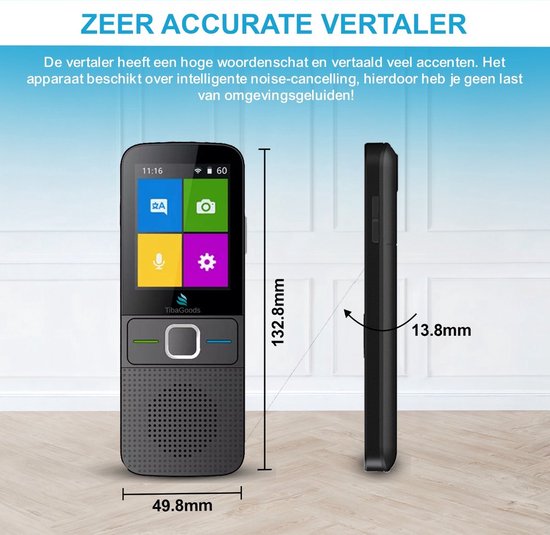 TibaGoods - Vertaalcomputer - Vertaal Apparaat - Zwart - Slimme Vertaler - 137+ Talen - Draagbare Vertaler - Lange Batterijduur