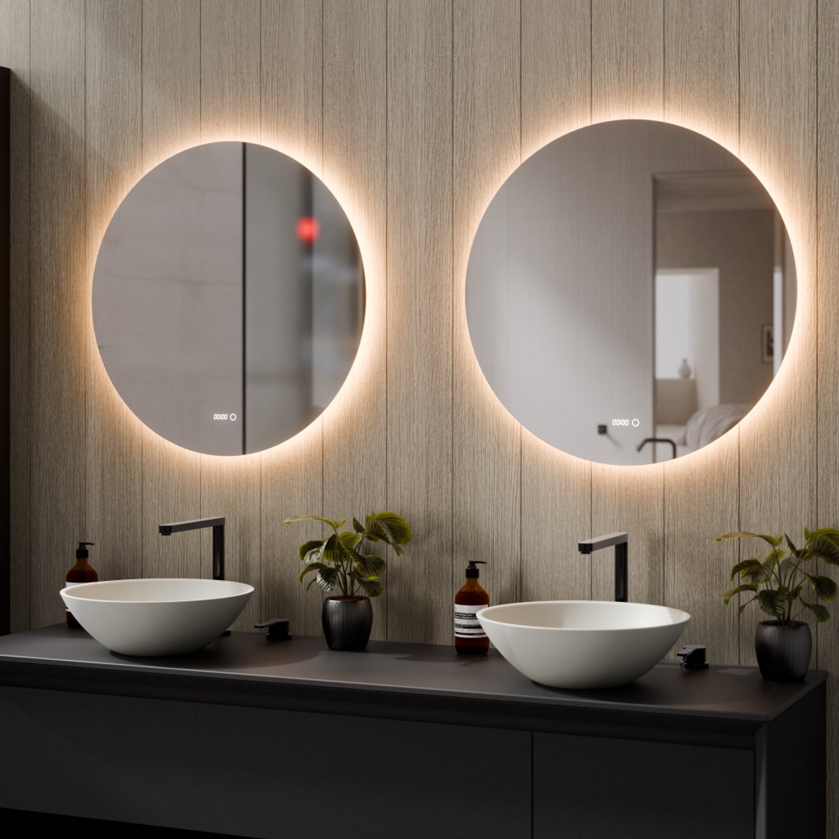 Beloura Badkamerspiegel met Verlichting - Ronde Badkamer Spiegel - Verwarming - Klok - LED - 70 cm