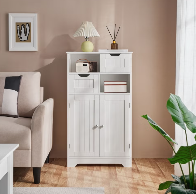 Yaheetech Badkamerkast met Verstelbare Plank - Wit - 60 x 30 x 104,5 cm