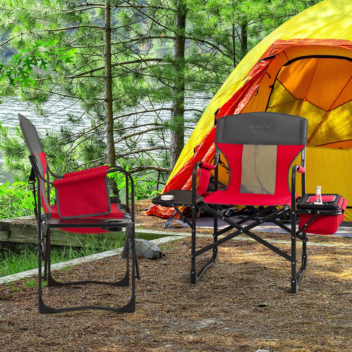 Coast Campingstoel - met zijtafel en koelbox - opvouwbaar - rood